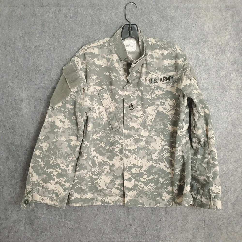 US Army Jacket Mens S Long Digital Camo Coat Combat Jacket Full Zip Size Small